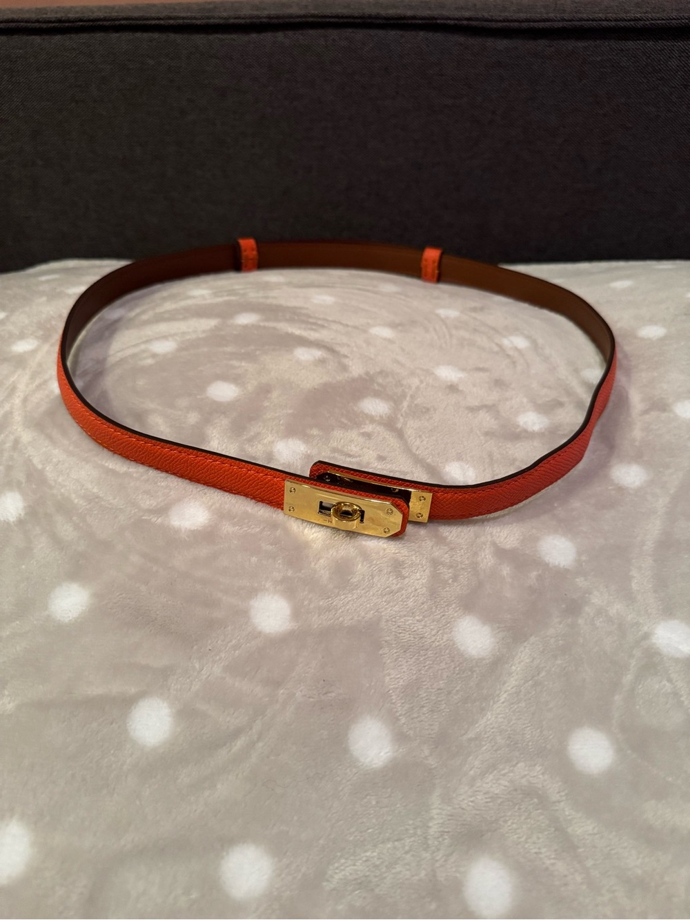 Women's Orange Leather Belt with Gold Tone Turn-Lock